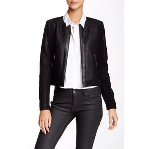 Rebecca Taylor Faux Leather Trim Twill Jacket